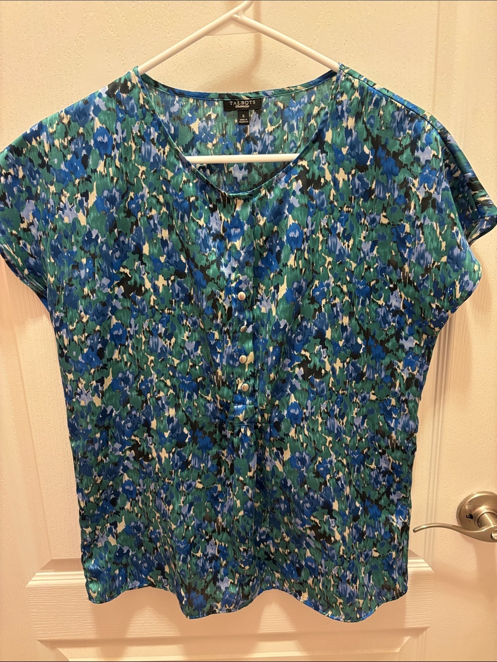 Talbots Blue & Green Floral Short-Sleeve Blouse